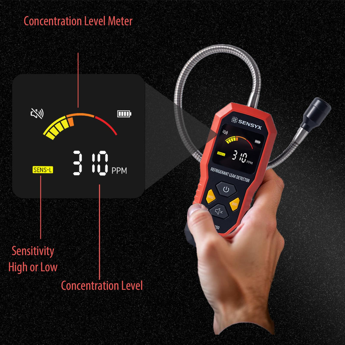 SENSYX large color LCD display offering clear leak levels and quieter work benefit