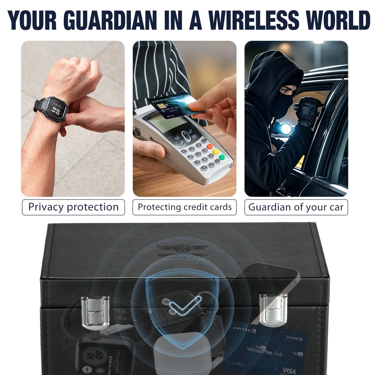 Sentinel Shield Pro pouch in hand demonstrating portability and quick on-the-go shielding