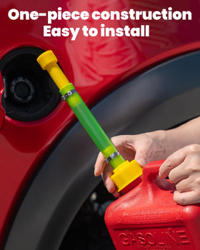 Seppicsa spout pouring fuel into a lawnmower tank with controlled flow