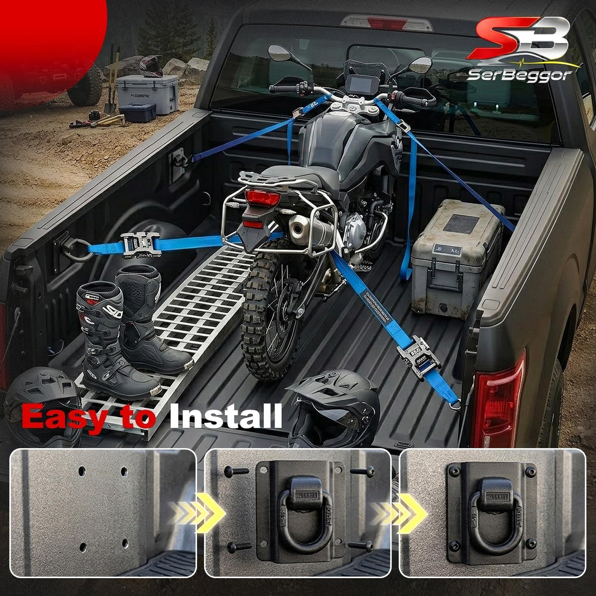 SerBeggor installed in truck bed showing secure tie-down benefit