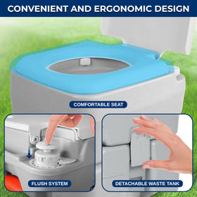 SereneLife push-button flusher detail highlighting easy manual flush convenience