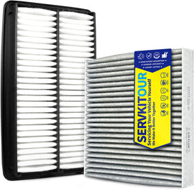 SERVKITOUR front packaging showing both engine and cabin filters for easy replacement