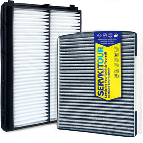 SERVKITOUR front packaging showing both engine and cabin filters and easy kit benefit