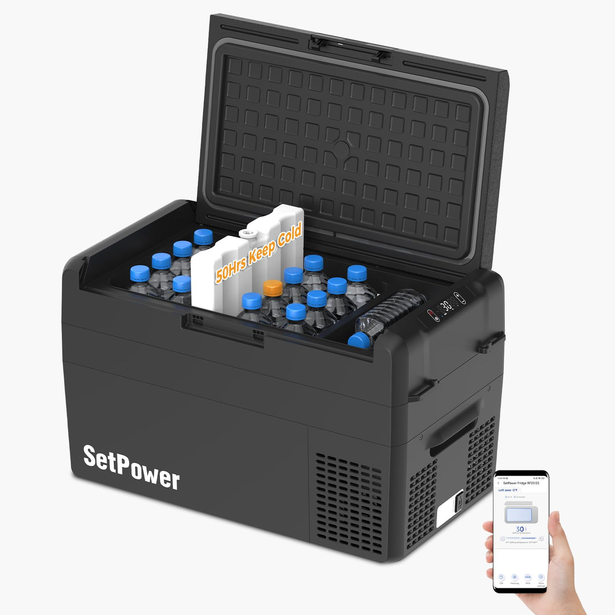 Setpower RF25 front view showing compact design and durable lid for travel
