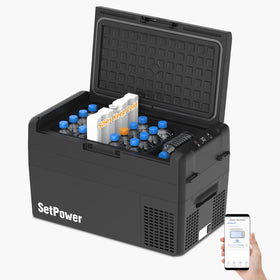 Setpower RF25 front view showing compact design and durable lid for travel