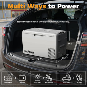 Setpower RF25 secured on a car seat showing vehicle compatibility and stable fit