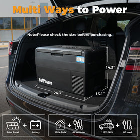 Setpower RF25 next to beverage cans to show 27 quart capacity and scale