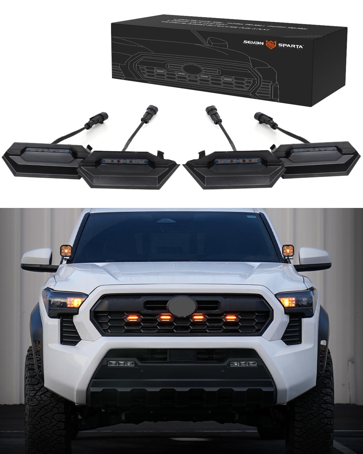 SEVEN SPARTA front grille assembly showing four amber LEDs and flush fit