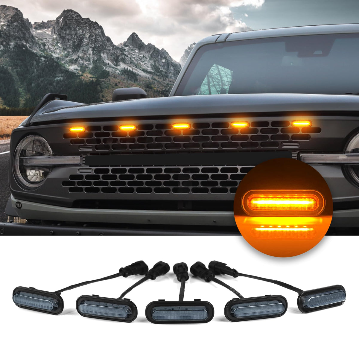 SEVEN SPARTA front grille full view showing five amber LEDs and rugged styling benefit