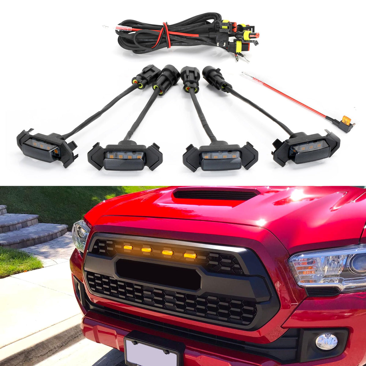 Seven Sparta front grille installed on Tacoma showing flush fit and improved visibility