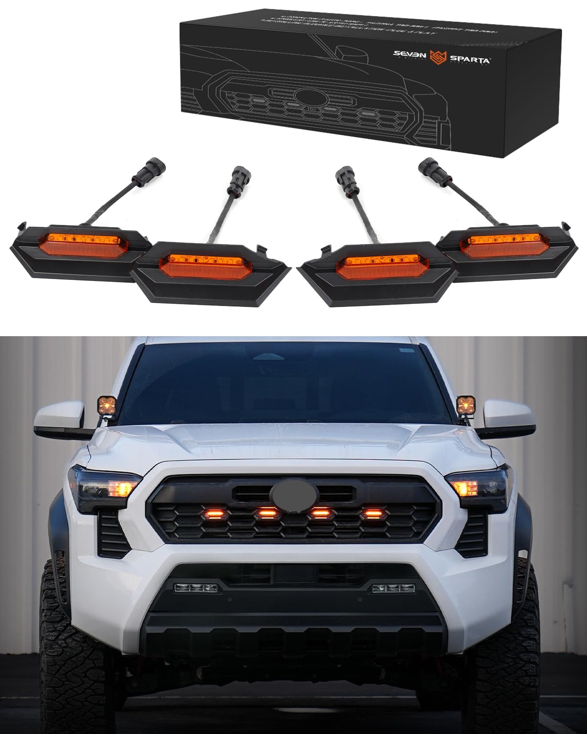 Seven Sparta front packaging showing amber grille lights and branding for easy identification