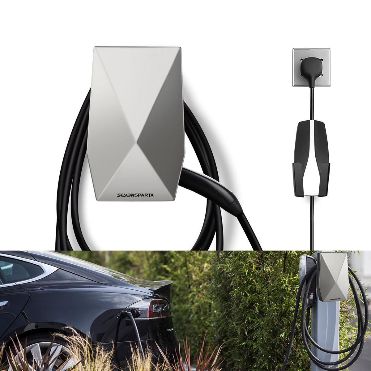 SEVEN SPARTA front view showing secure charger head storage and tidy cable management