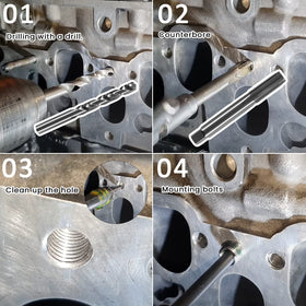 sevencow bolts lined up ready for immediate head bolt replacement