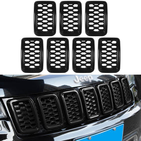 sevencow front grill overlay installed on Jeep Grand Cherokee showing sleek finish and updated look