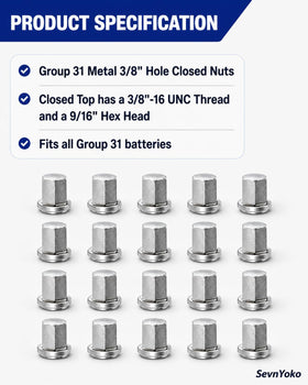 SevnYoko nut installed on a truck Group 31 battery stud, demonstrates durable connection