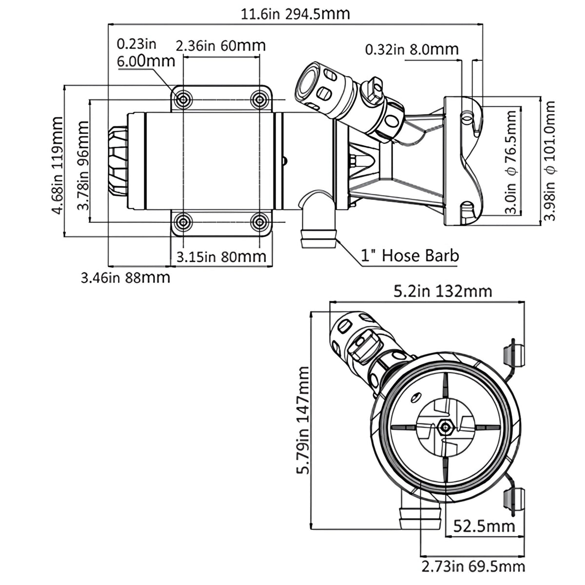 SewerFlo rinse port and manual anti-clog control for quick maintenance and cleaner operation