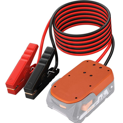 Sfablosm front view of jumper adapter showing battery interface and clamps for reliable starts