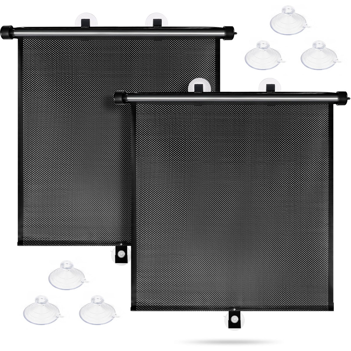 Sfee front packaging showing two retractable shades and included accessories for easy install