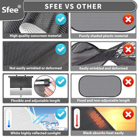 Sfee family in car using shades showing comfort and sun protection for passengers