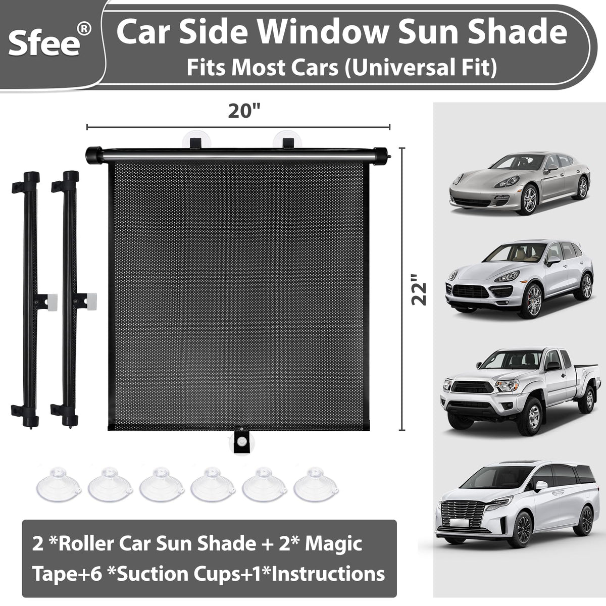 Sfee mounted in car side window demonstrating sun and glare reduction benefit