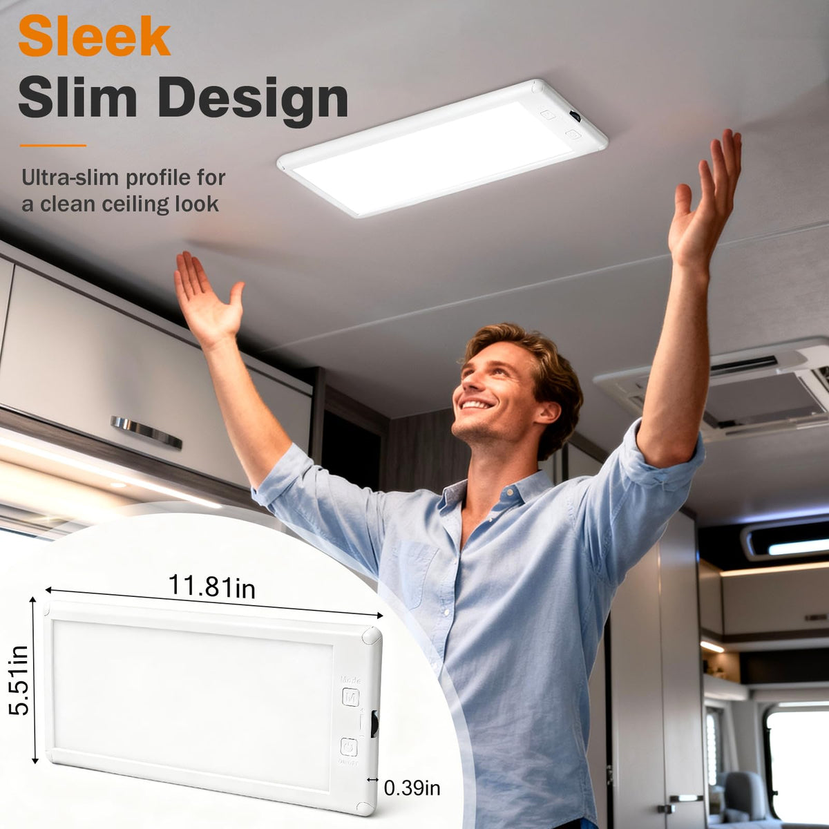 SFNN installed ceiling light in RV providing even task illumination