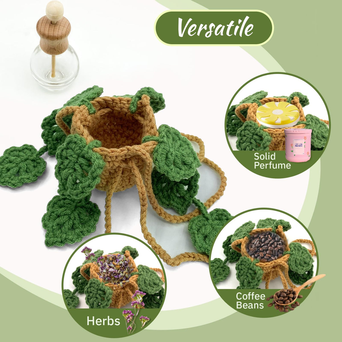 SGIBYN crochet pot with coffee beans illustrating natural scent option