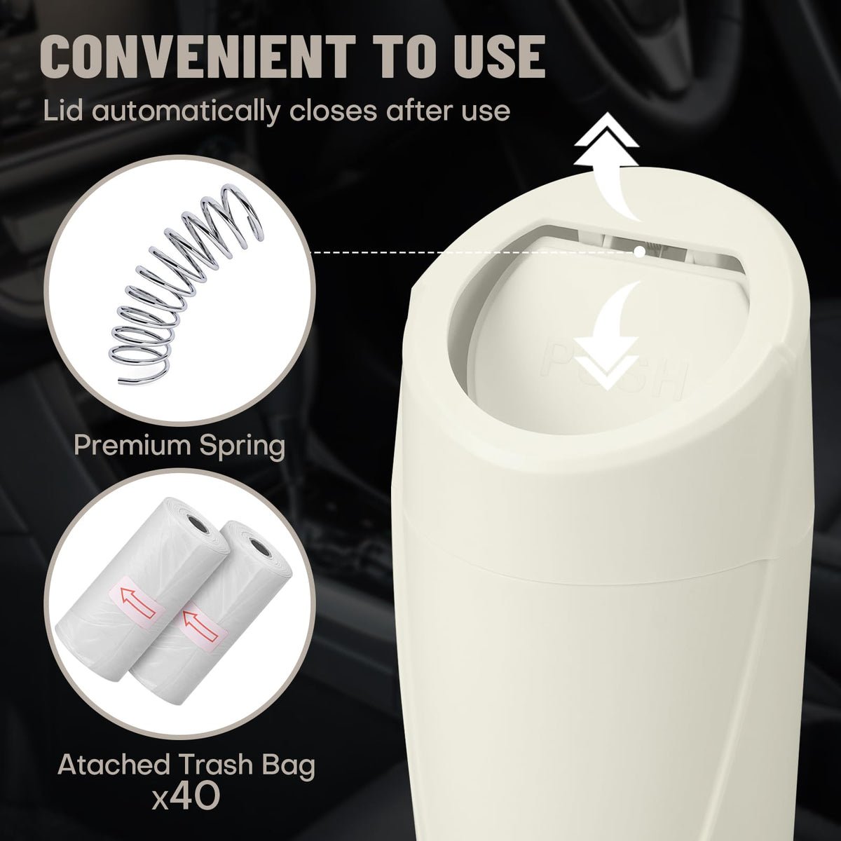 SGLRT trash can on a desk showing portable use and clean organization