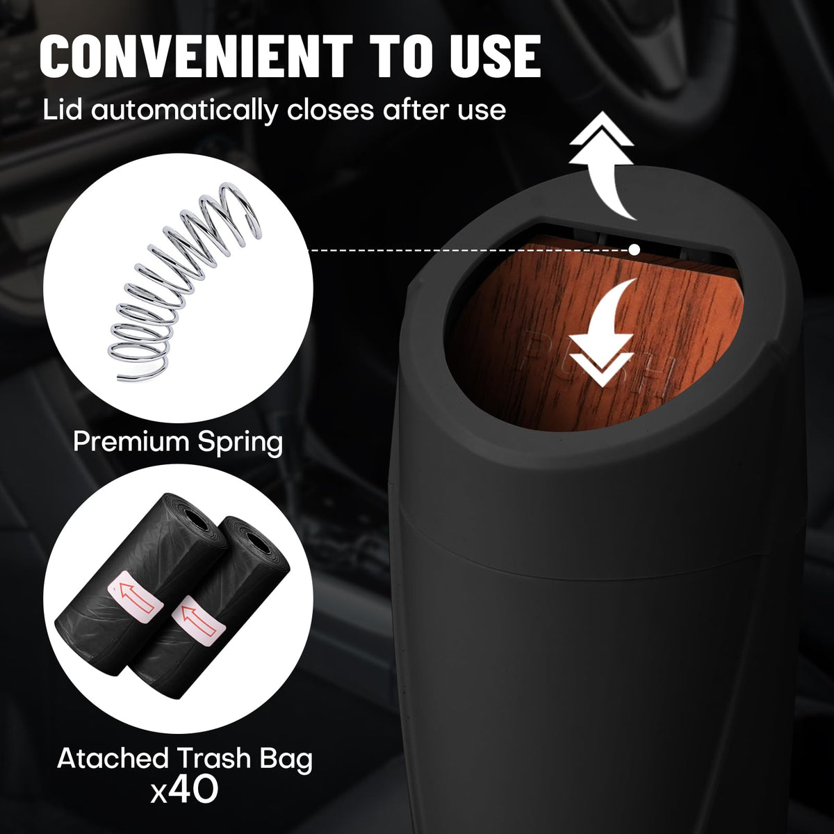 SGLRT bin on car console showing organized cabin and odor containment