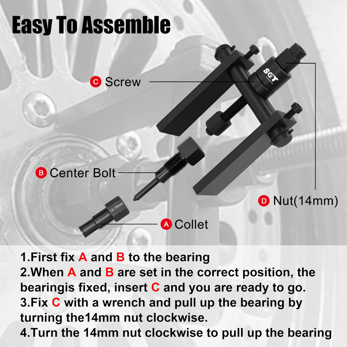 SGT SUPER GARAGE TOOLS assembled slide hammer in use removing a hub bearing efficiently