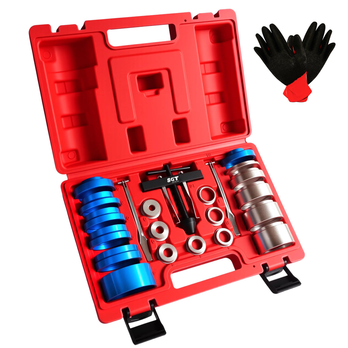 SGT SUPER GARAGE TOOLS case open showing organized 22-piece kit, speeds repairs