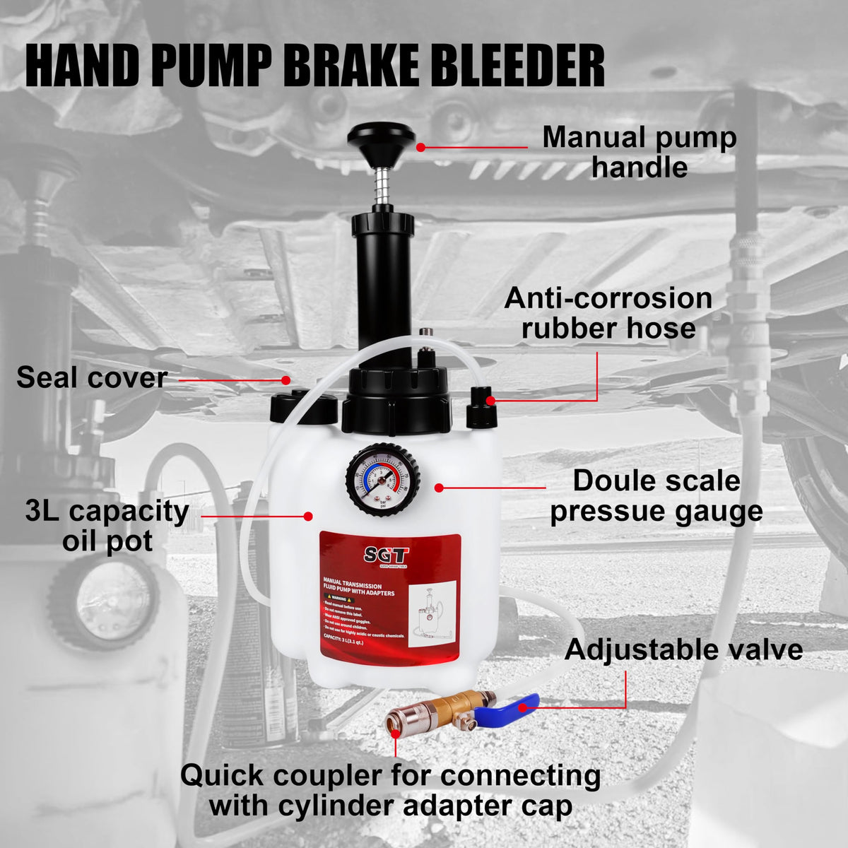SGT Super Garage Tools kit in use on vehicle illustrating mess-free transfer