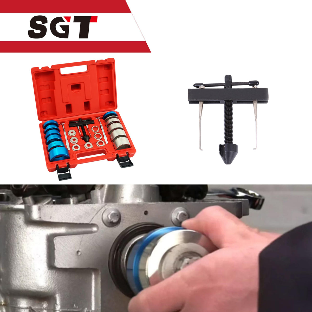 SGT SUPER GARAGE TOOLS mandrel and gasket detail ensuring correct seal centering