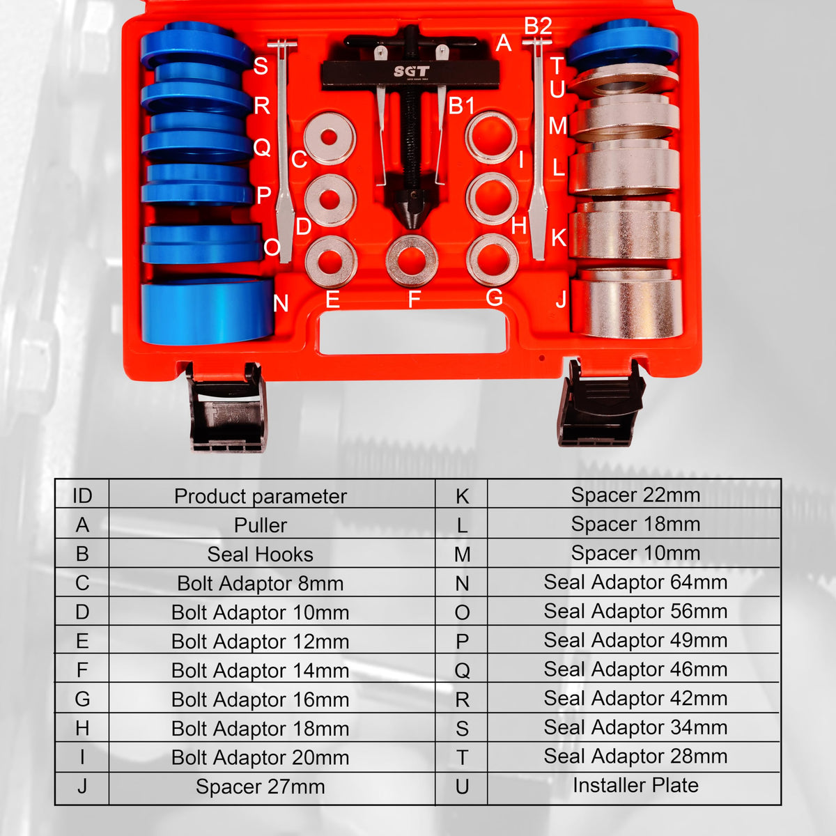 SGT SUPER GARAGE TOOLS kit next to ruler showing compact scale and portability