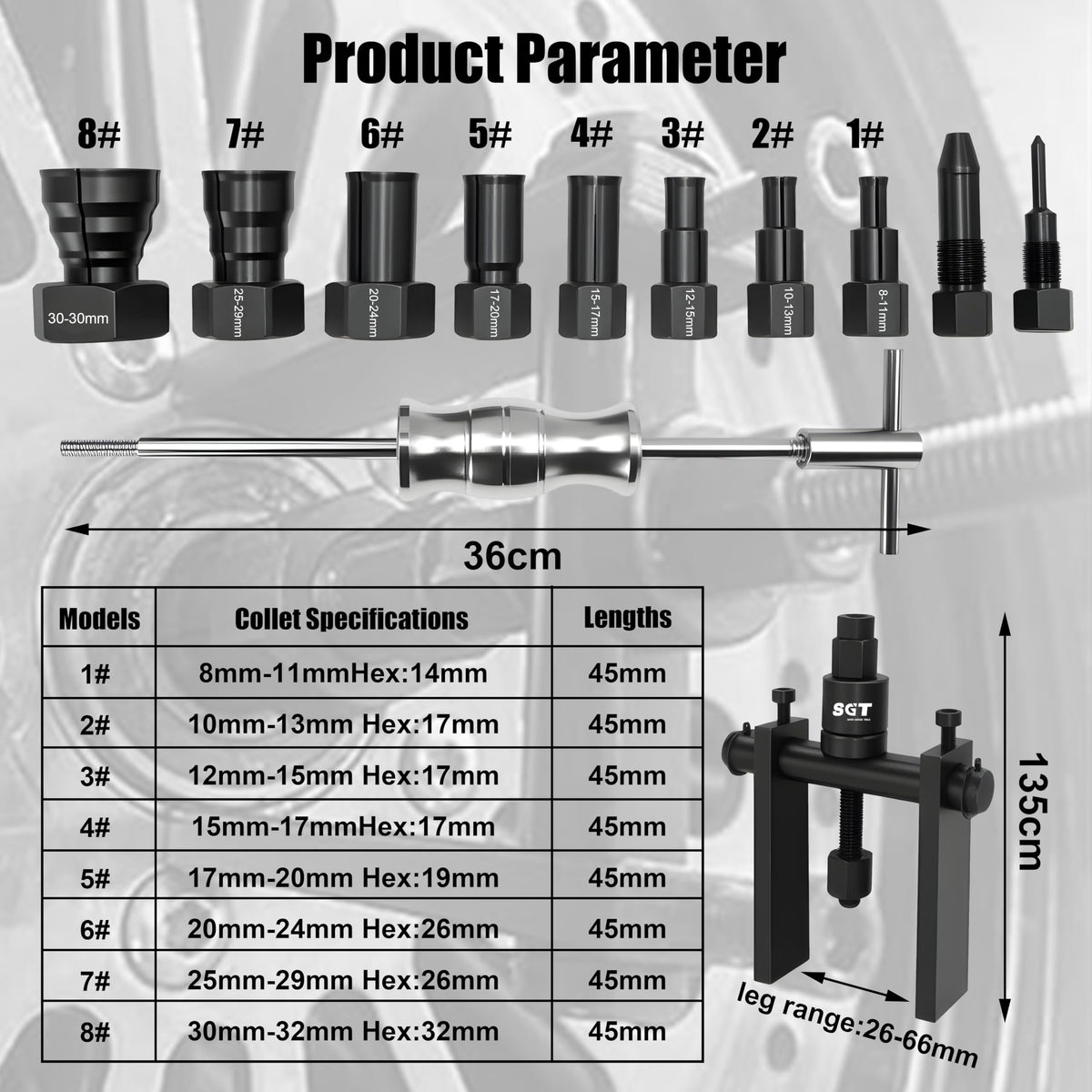 SGT SUPER GARAGE TOOLS long slide hammer profile delivering controlled pulling force
