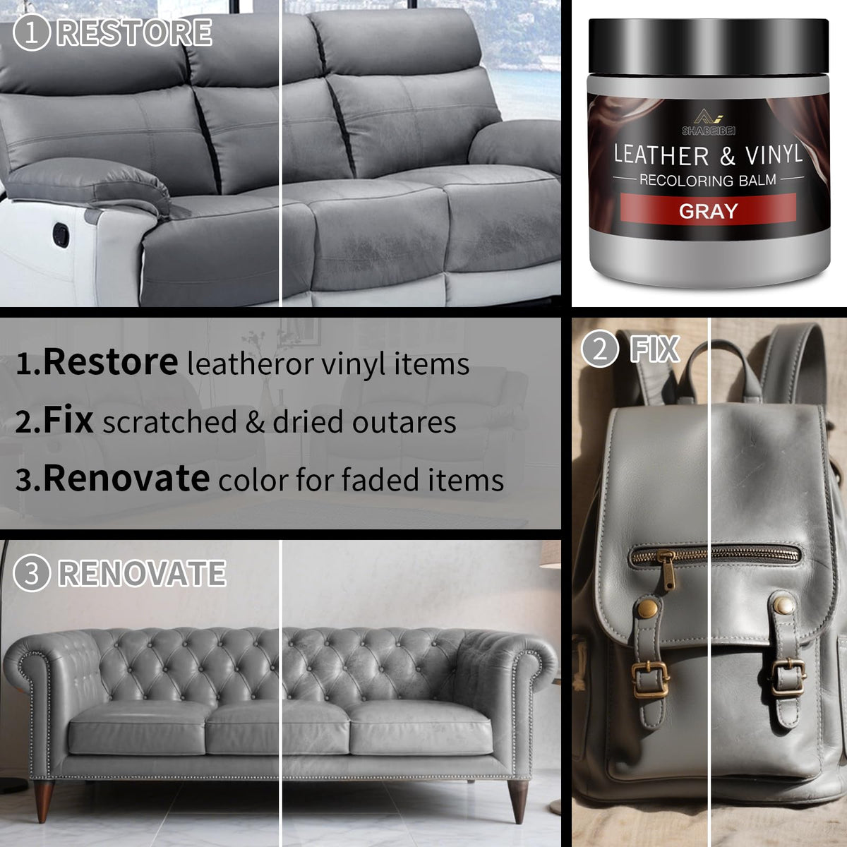 SHABEIBEI applying gray balm to car seat to conceal scuffs and restore color benefit