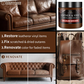 SHABEIBEI applying balm to a sofa arm demonstrating easy at-home repair