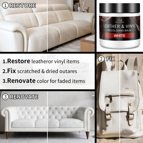 SHABEIBEI balm being applied to a sofa seat showing visible color renewal