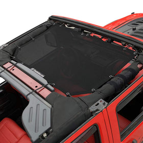 Shadeidea sun shade front view on Jeep showing full coverage and cooling benefit