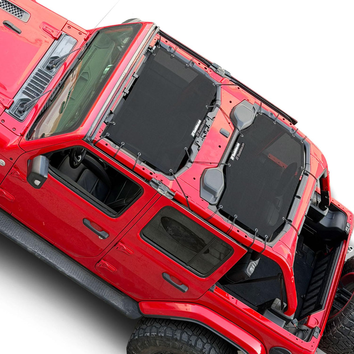 Shadeidea front installed on Jeep Wrangler showing shade and cooler cabin