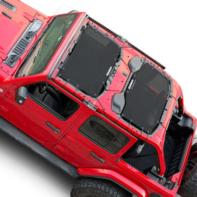 Shadeidea front installed on Jeep Wrangler showing shade and cooler cabin