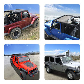 Jeep driving on beach with Shadeidea shade installed for comfortable open-air ride