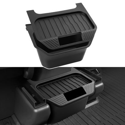 Shademax front view of Model Y Juniper organizer showing neat backseat storage benefit