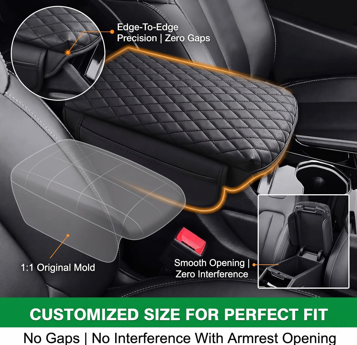 Shademax view of non-slip backing securing cover to armrest during driving