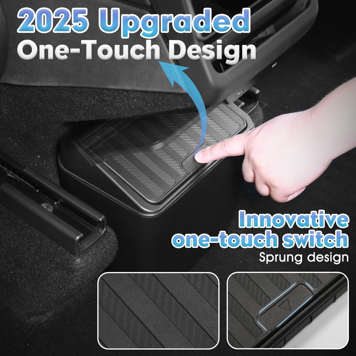 Shademax underside fitment detail showing how the organizer conforms to Model Y Juniper contours