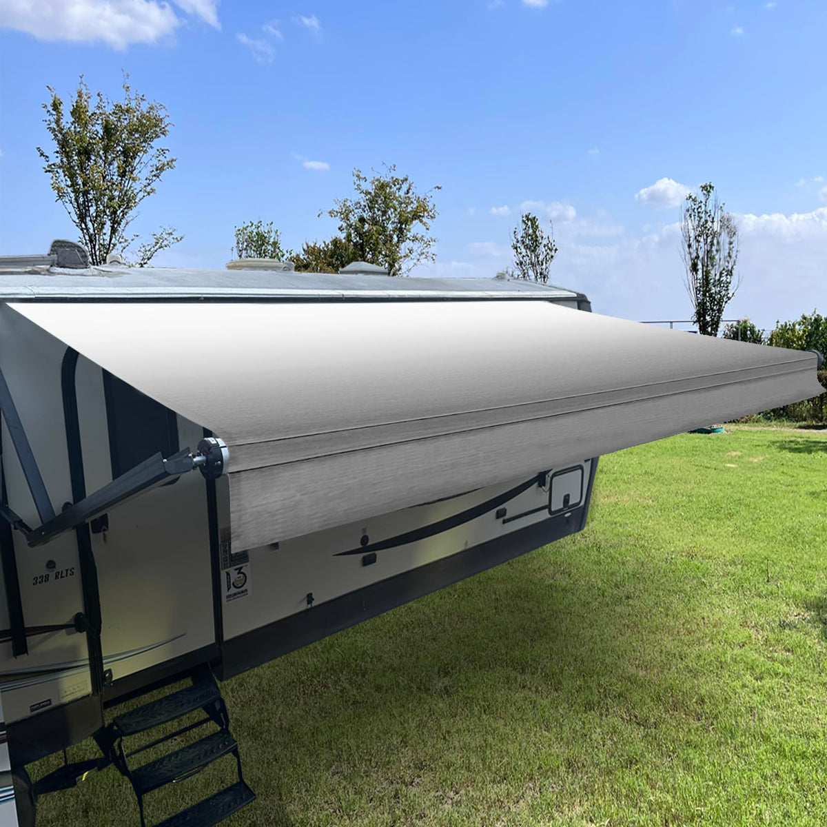 SHADEPLUS front view of awning fabric showing full length and fit benefit