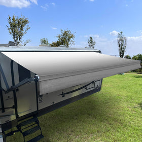 SHADEPLUS front view of awning fabric showing full length and fit benefit