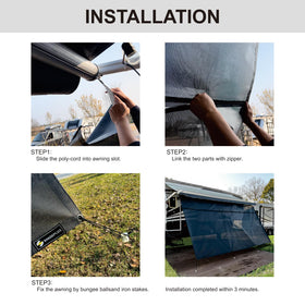 SHADEPLUS awning screen in campsite lifestyle offering privacy and comfort