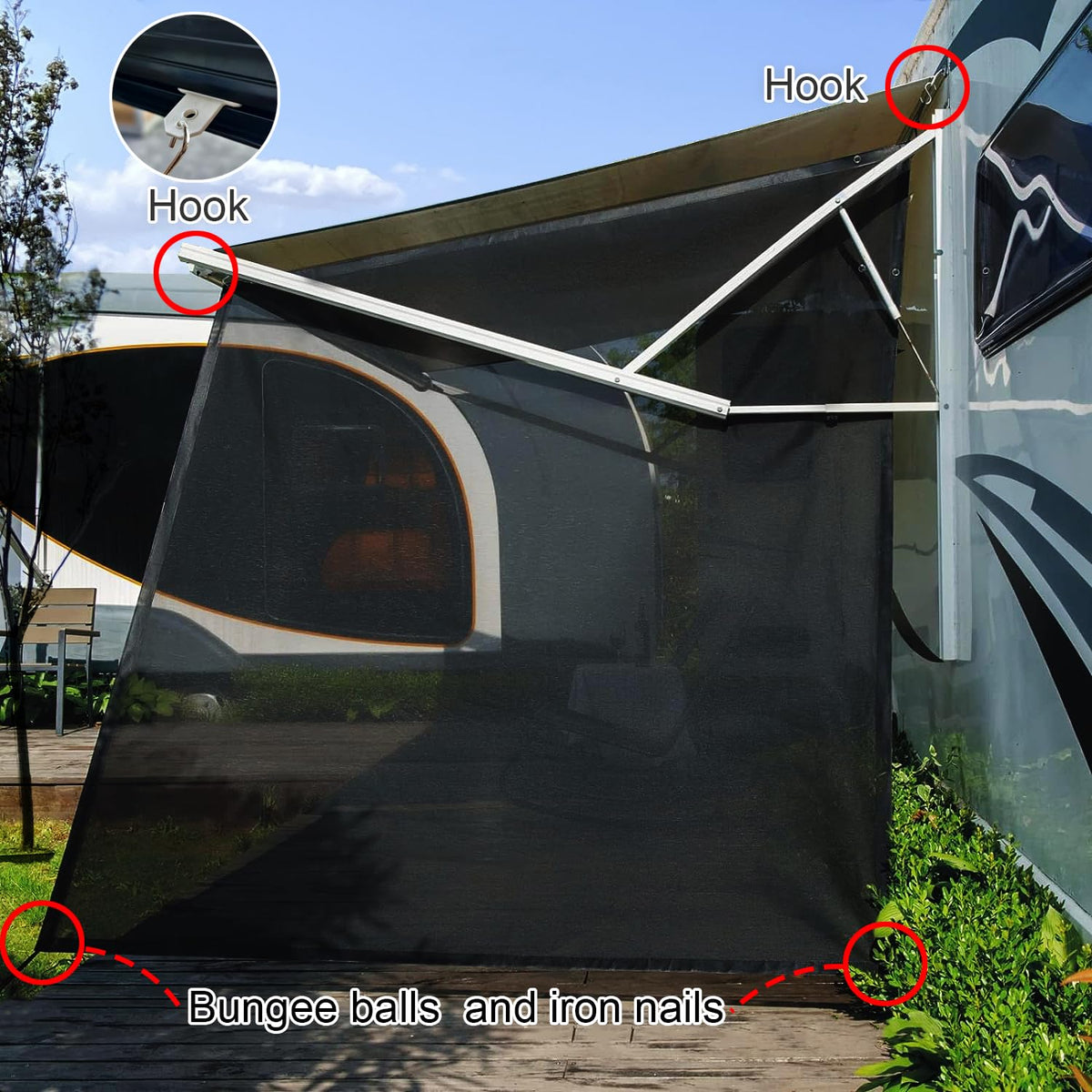 SHADEPLUS complete kit with bungee balls and hooks for quick secure installation