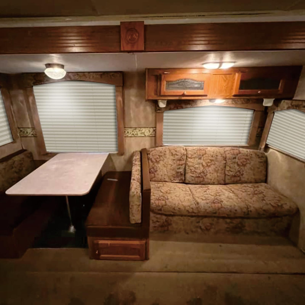 SHADEPLUS in camper interior lifestyle shot showing warm color matching decor