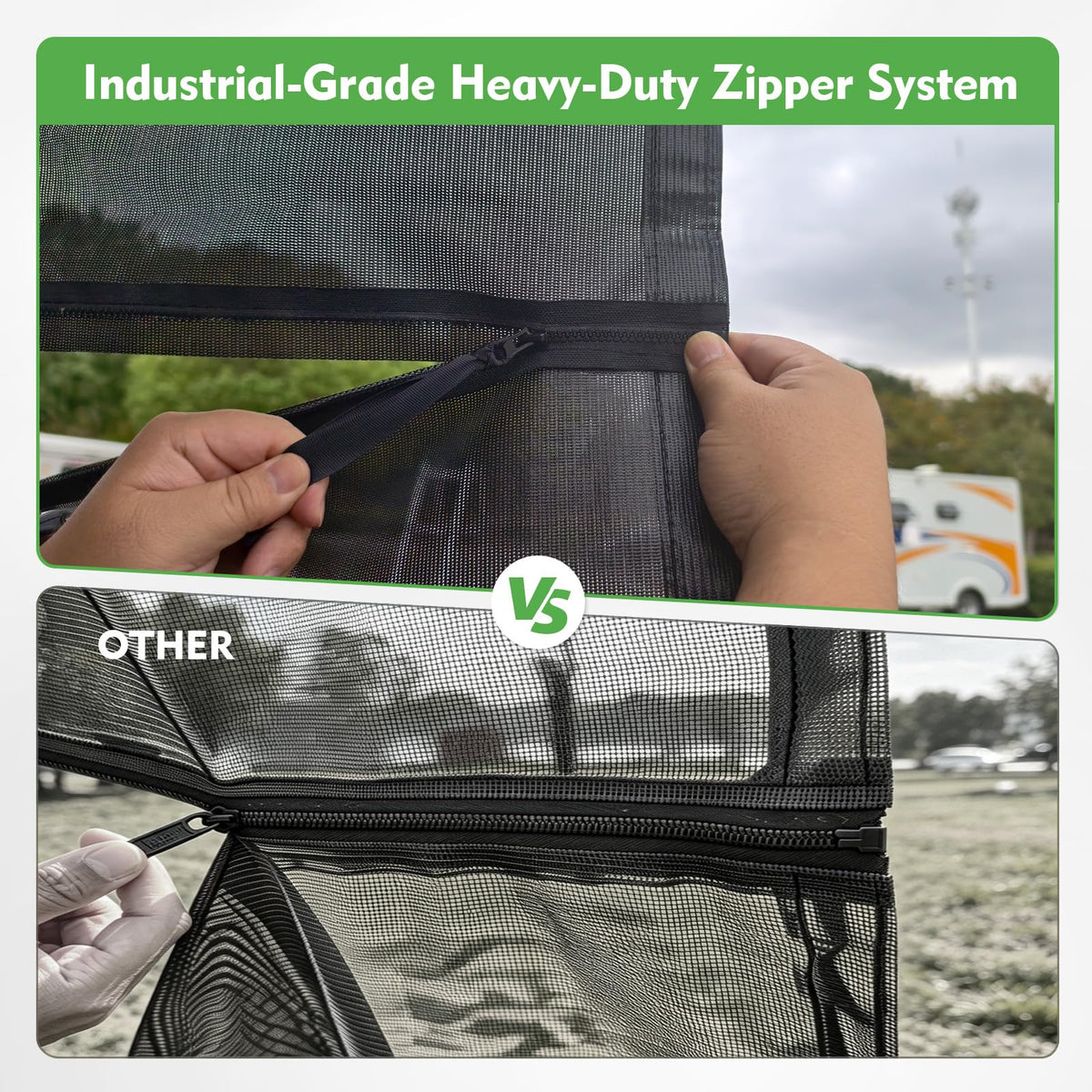 SHADEPLUS zipper detail with reinforced teeth for wind durability